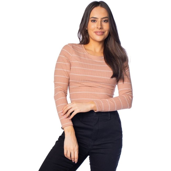 Blusa Feminina Habana Canelada com Listras Bege