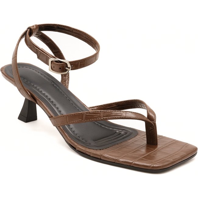 Sandáilia Feminina De Dedo Salto Baixo Fino 5412 Croco Cacau Sete Sales