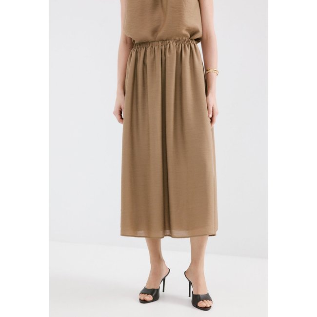 Saia Feminina Mango Midi Cintura Alta Bege