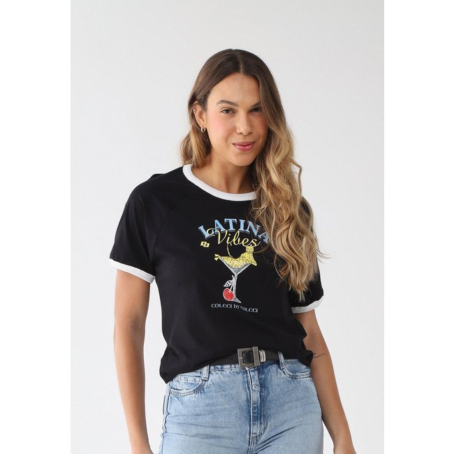 Camiseta Feminina Colcci Estampa Latin Vibes Preta