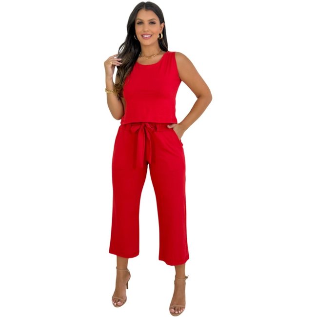 Conjunto Maria Paes Calça Pantacourt e Regata Vermelho