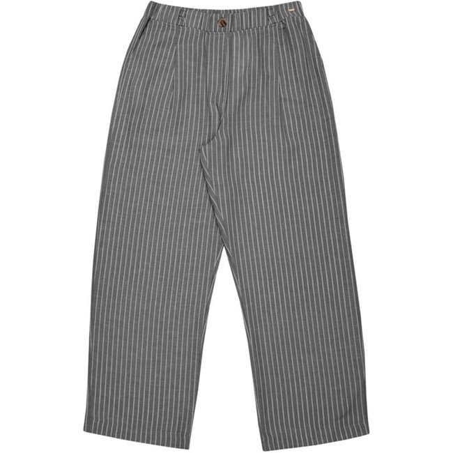 Calça Feminina Biamar Listrada Bolsos Cinza Escuro/Branco