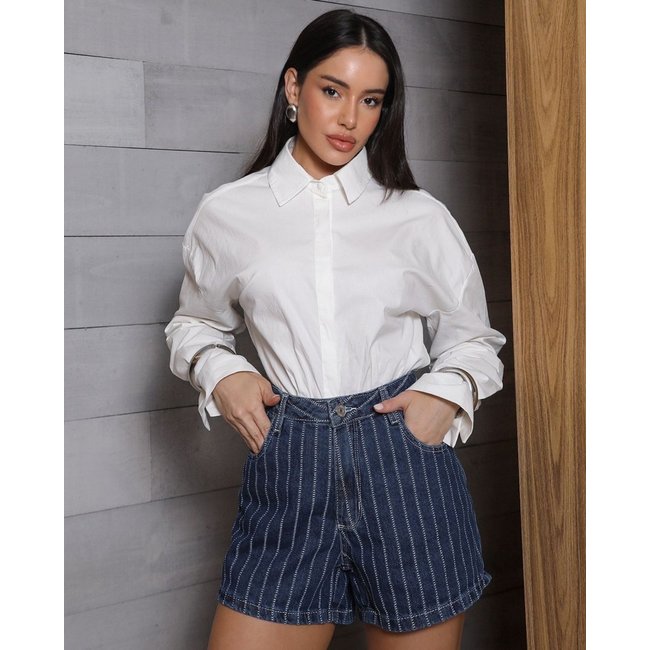 Shorts Jeans Mom Feminino Cintura Alta 25189 Escura Consciência