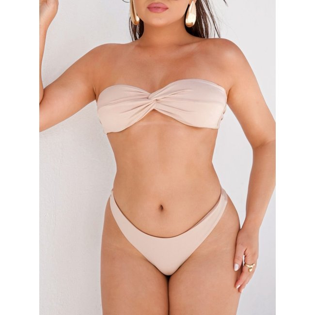 Biquini Donna De Paula Bege Top Tomara Que Caia Calcinha Fio Duplo Feminino Praia Verão