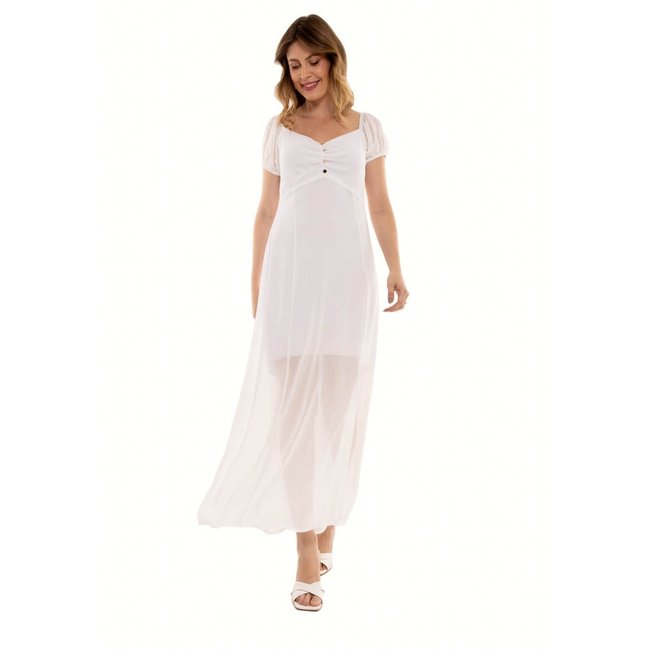 Vestido Bisô Chifon Longo Fendas Off White - Off White