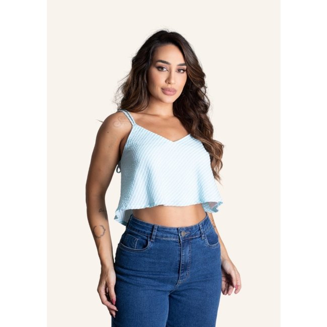 Cropped Listrado Sawary Fashion Brisa AZUL