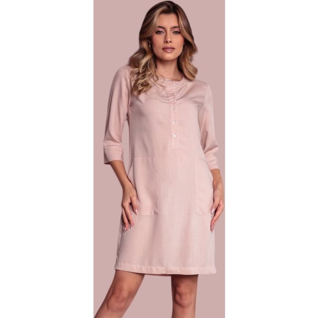 Vestido Chemise fechada Ícone Fashion manga 3/4 Areia