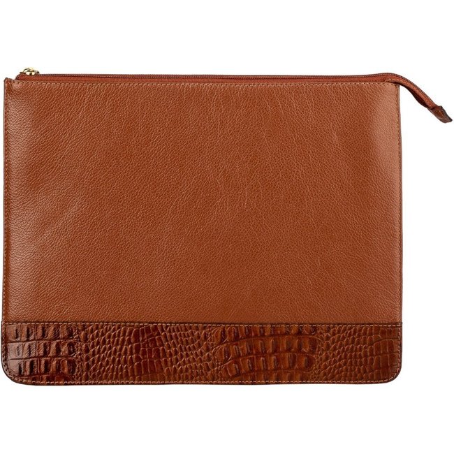 Pasta envelope de couro liso Bruna - Whisky