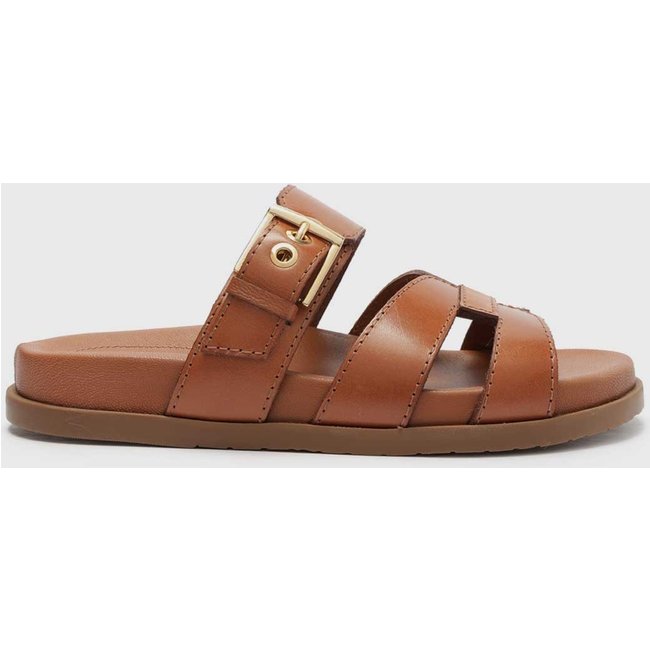 Rasteira Aberta Arezzo Fivela Dourada Warm Caramel