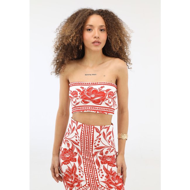 Top Feminino Farm sem Alça Estampado Branco