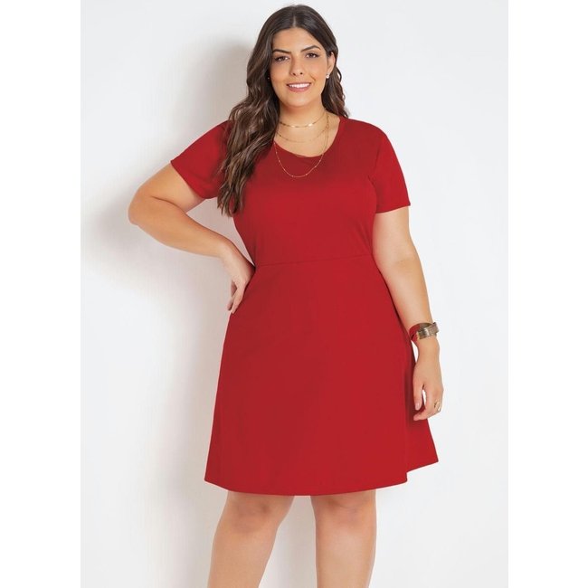 Vestido Evasê Plus Size Vermelho Marguerite