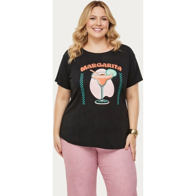 T-shirt Plus Size D Bell Outlet Fashion Margarita Preto