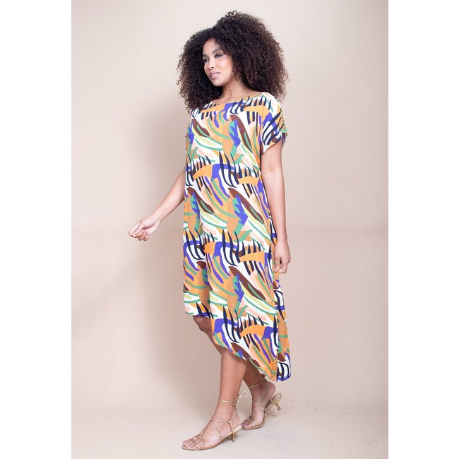 Vestido Cabanafree Midi Plano Estampa Cores Vibrantes