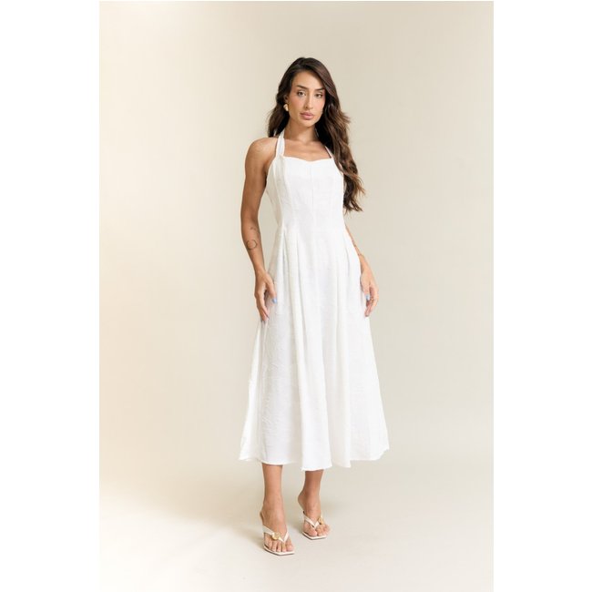 Vestido Longo Feminino Texturizado Elegante Off White Lemier Collection