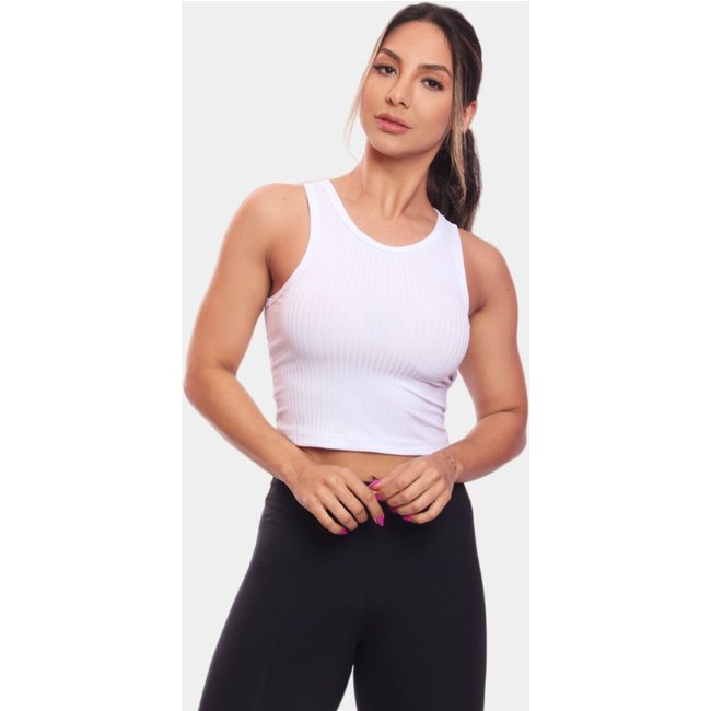 Top Cropped Regata Canelado Feminino Lisa Blusa Blusinha Básica Branco