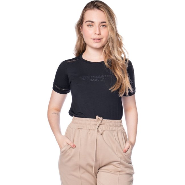T-Shirt Feminina Olho Fatal Glitter e Bordado Preto