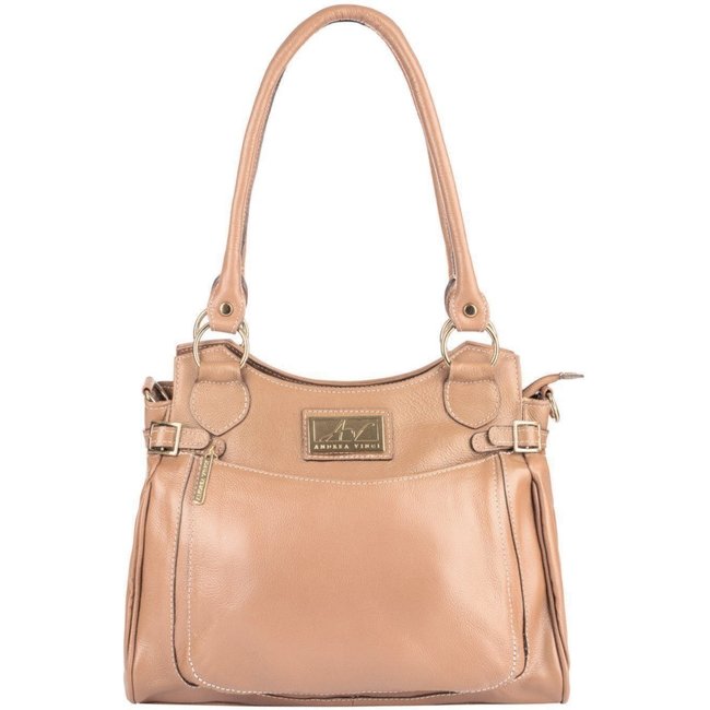 Bolsa Andrea Vinci grande de couro liso Lúcia - Bege
