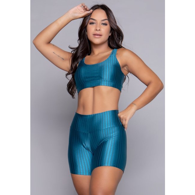 Conjunto Fitness Bella Fiore Modas Top Bojo Removível e Short New Zig Azul