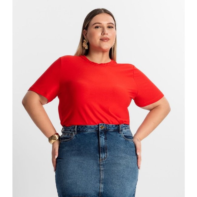 Blusa Plus Size Feminina Manga Curta Secret Glam Laranja