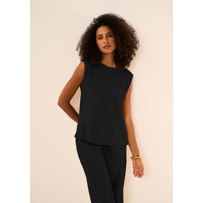 Blusa Maria Valentina Ajustada Decote Careca Sem Alça Padrão Preto