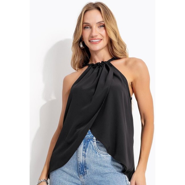 Blusa Túnica Em Crepe Plano Quintess Preta