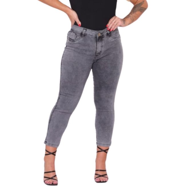 Calça Feminina Capri Preta/Jeans Grafite Alleppo Jeans