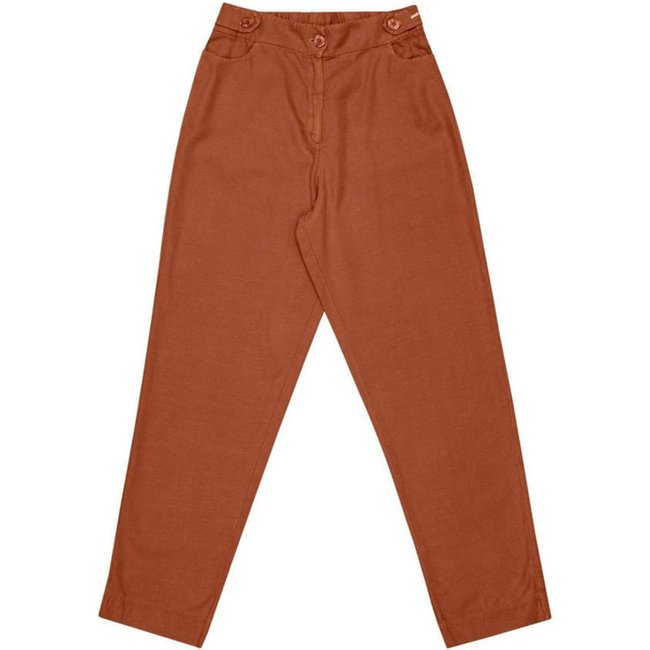 Calça Feminina Biamar Reta Bolsos Botões Marrom
