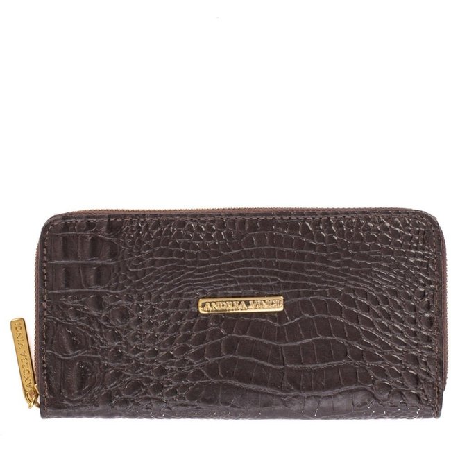 Carteira Andrea Vinci Feminina De Couro Croco Bonny 10x19cm - Café