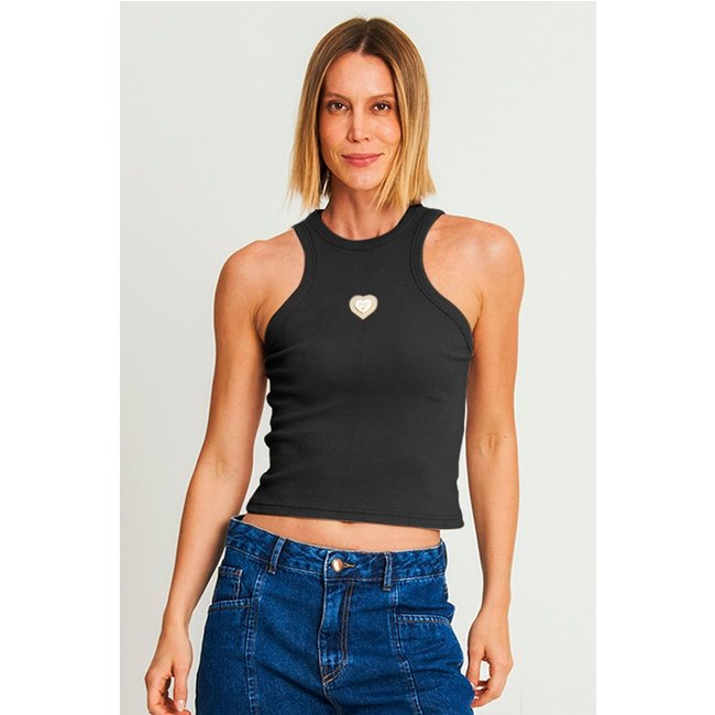 Regata Cropped Feminina Logo Relevo Polo Wear Preto