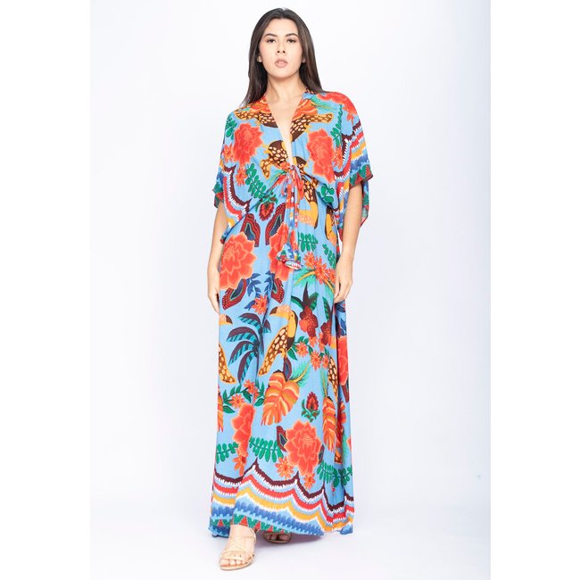 Vestido Amazonia Vital Midi Plus Viscose Morcego Estampa Iara Azul