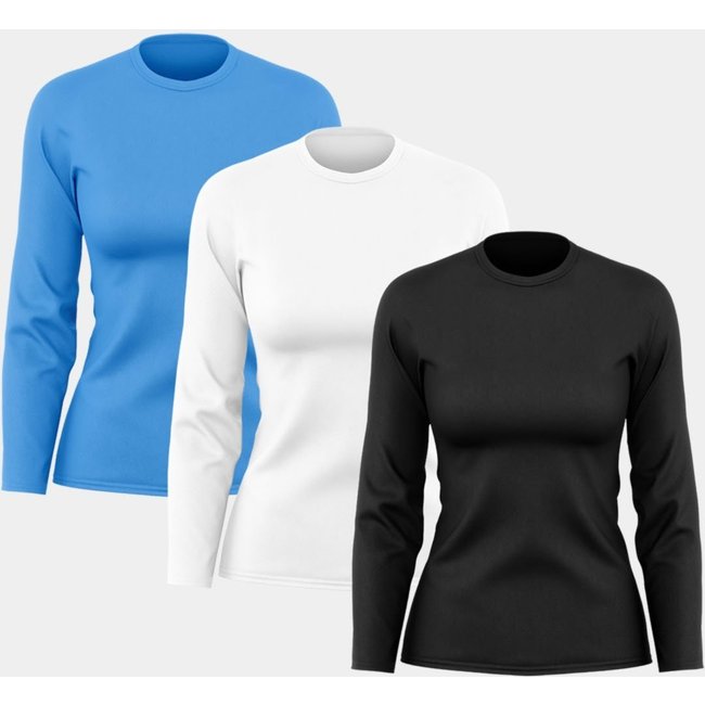 Kit 3 Camisetas Manga Longa Feminina Dry Básica Lisa Proteção Solar UV Térmica Blusa Academia Esporte Camisa Branco/Azul