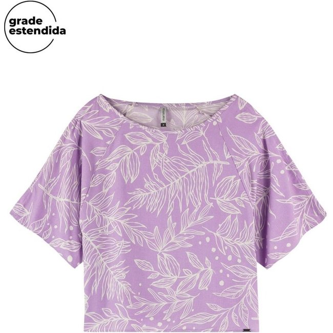 Blusa Feminina Estampada Folhagens com Recorte Mangas Marialícia Lilás
