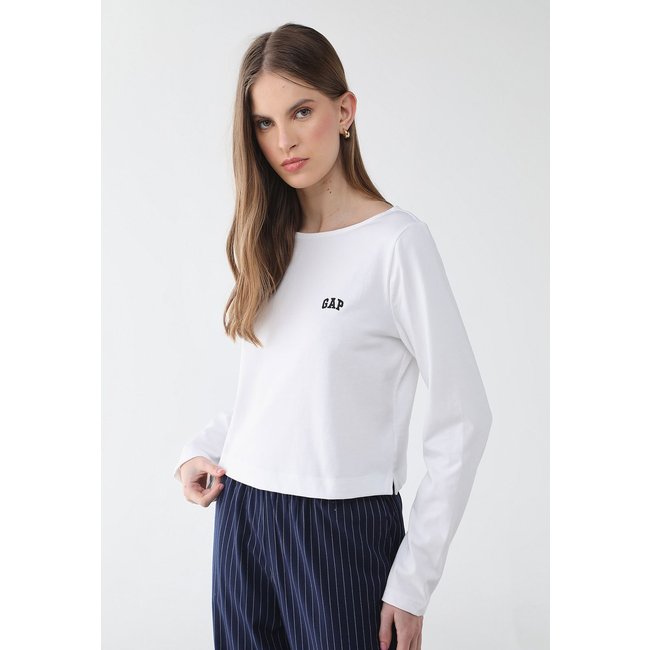 Blusa Manga Longa Feminina GAP Logo Bordado Branca