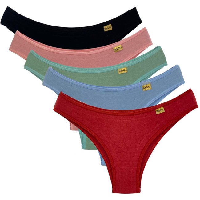 Kit com 05 calcinhas juvenil algodão colorido REF099 Multicolorido