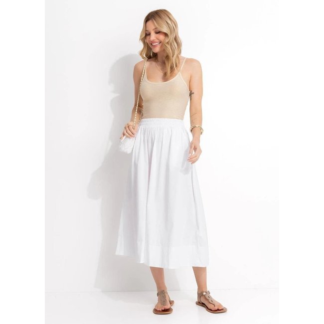 Saia Midi Em Tricoline Branco Quintess