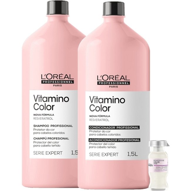 Kit L'Oréal Professionnel Serie Expert Vitamino Color Shampoo Condicionador e Ampola (3 Produtos)