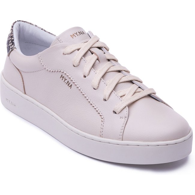 Tênis MY.NA Y8 Couro Legítimo Off White com detalhes em Cobra