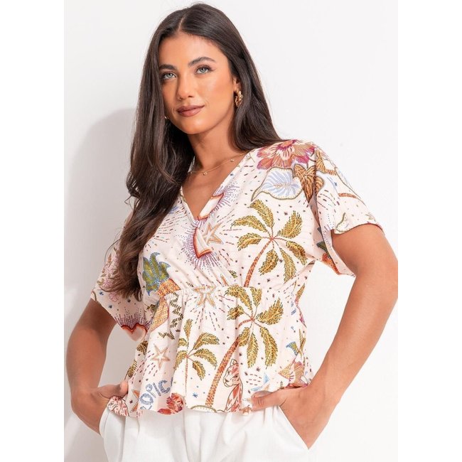 Blusa Em Malha Texturizada Quintess Selva Colorida
