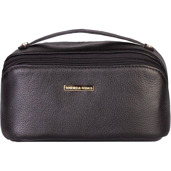 Necessaire de couro liso Athena 11x25x12,5cm - Preto