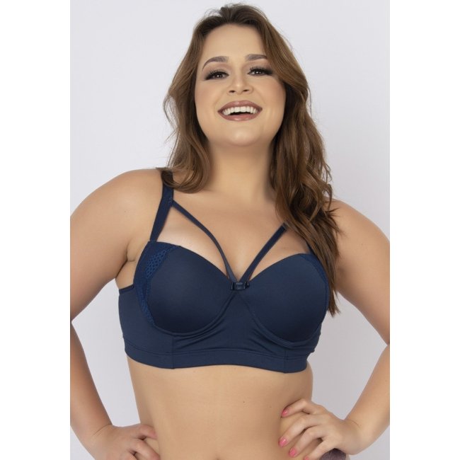 Soutien Reforçado Bella Fiore Modas com Renda e Bojo Strappy Azul Marinho