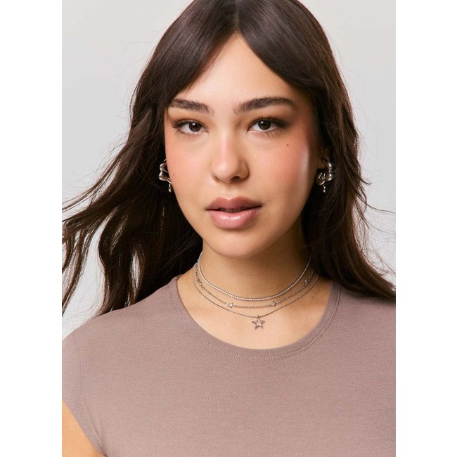 Kit Colares Chokers Prateados Estrelas