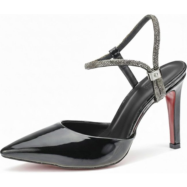 Sapato Lóris Shoes Feminino Scarpin Salto Alto Traseiro Aberto com Brilho Contotavel 4001 Preto