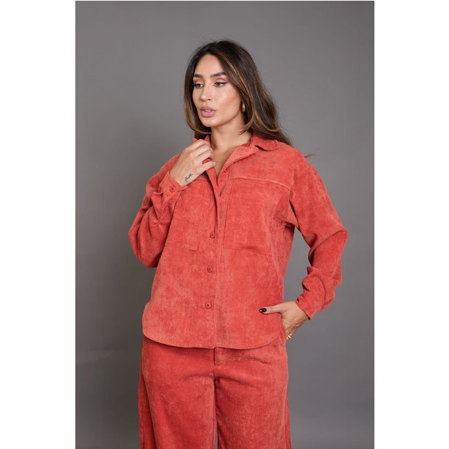 Camisa de Veludo Feminina Manga Longa Lemier Collection Laranja