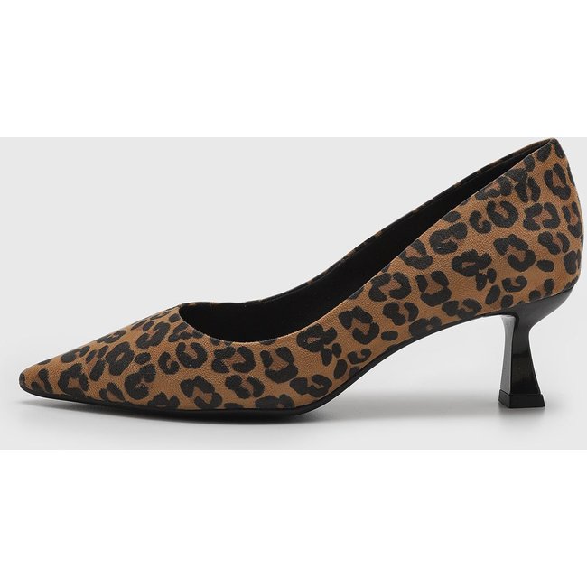 Scarpin Feminino cê Animal Print Salto Baixo Marrom