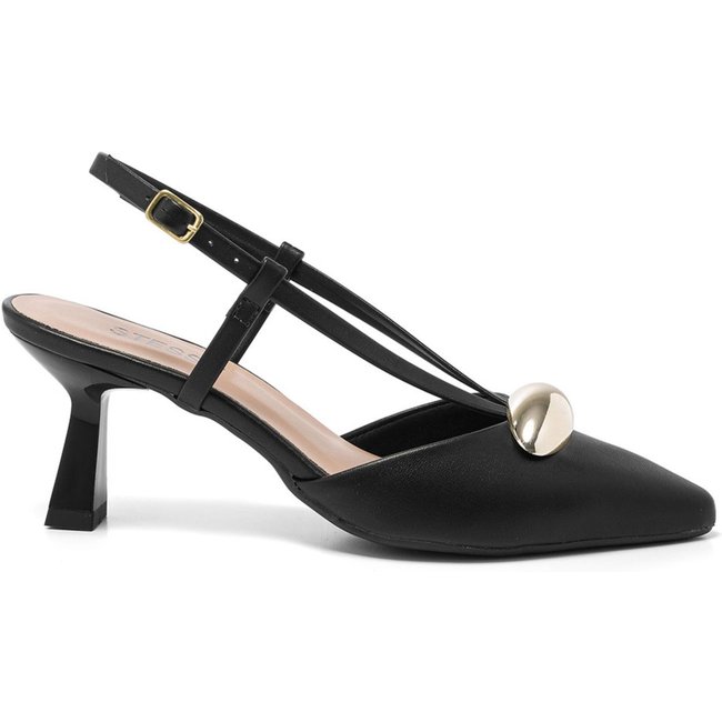 Scarpin Feminino Stessy Slingback Salto Baixo Taça 6cm Lesma Elegante Preto