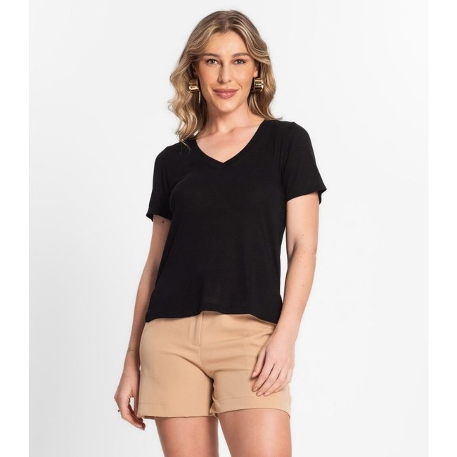 Blusa Feminina Manga Curta Decote V Endless Preto