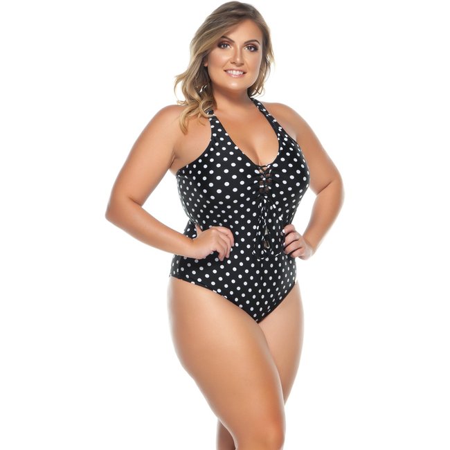 Maiô Plus Size com Bojo, Trançado no Busto Poá - Poá