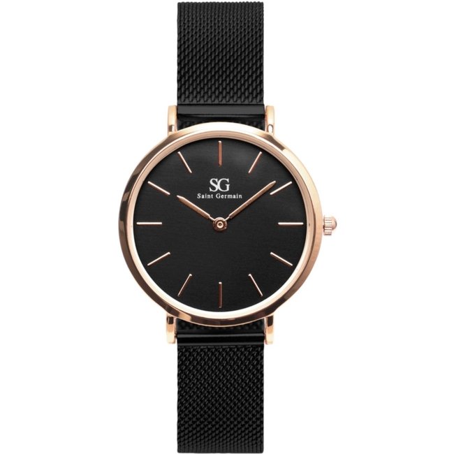 Relógio Minimalista Saint Germain Houston Rosé Gold 32mm Preto