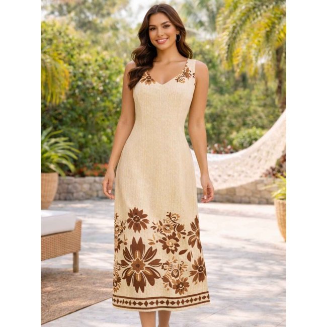 Vestido Estampado Floral Regata Moda Verão Casual Confortável Preto Elegante Bege