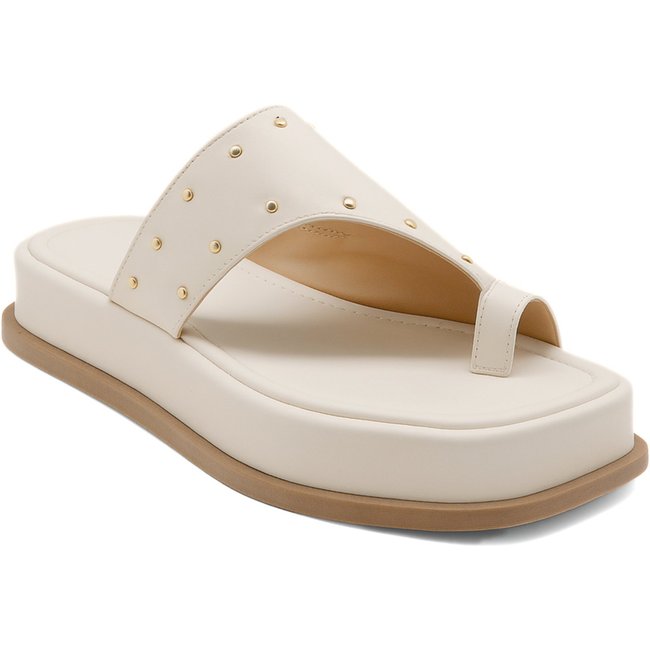 Papete Flatform Tamanco com Tachas Flor da Pele Fashion Verão Off White 23404